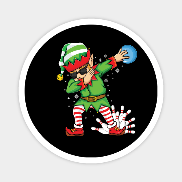 Xmas Dabbing Elf Bowling ball and pins Christmas bowling Magnet by UNXart